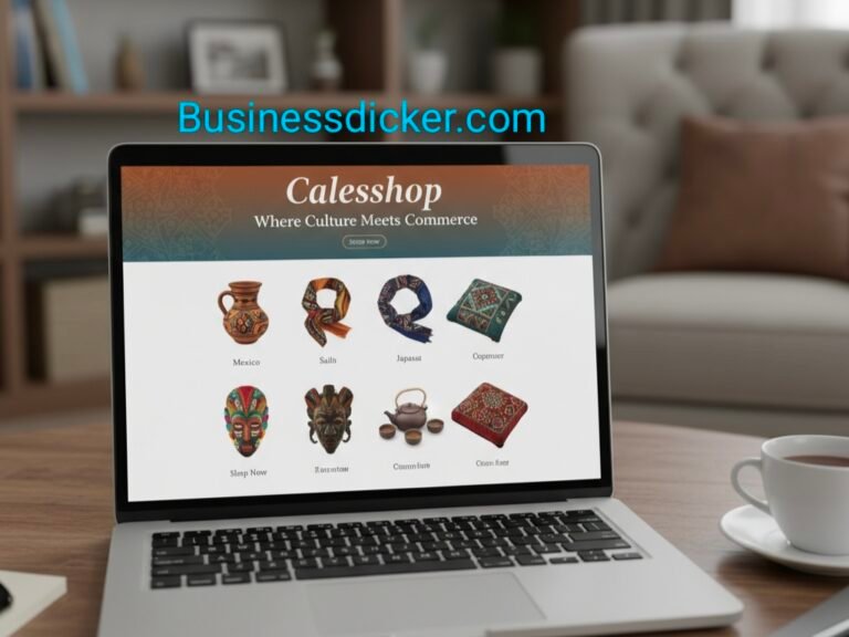 Illustration blending cultural craftsmanship and modern digital commerce, featuring diverse artisans and digital elements symbolizing innovation, trust, and global eCommerce on the Calesshop platform